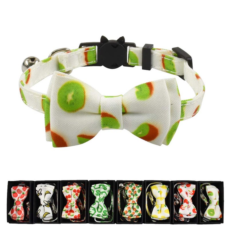 Ximipet Cat Collar Bow Tie with Bell, Breakaway Kitten Collar, Lemon/Apple/Kiwi/Banana/Cherry/Strawberry/Pineapple Fruits Design, Cool Cat Collar Bowtie with Quick Release Adjustable 7.5-11in (Kiwi) - Image 1